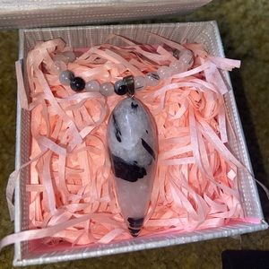 Hand made with love, Quartz and black tourmaline statement necklace.